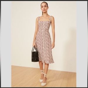 Reformation Persimmon dress in rose floral pattern